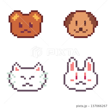 ドット絵の動物アイコン4セット,透過背景 ドット絵の動物アイコン4セット,透過背景 137066267