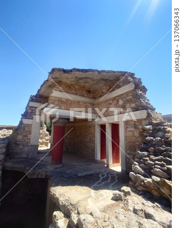 Red Columns of Knossos Palace Minoan Ruins in Crete Greece Red Columns of Knossos Palace Minoan Ruins in Crete Greece 137066343