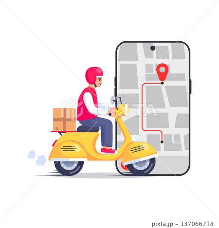Food Delivery Courier with GPS Tracking Mobile App Illustration 137066718