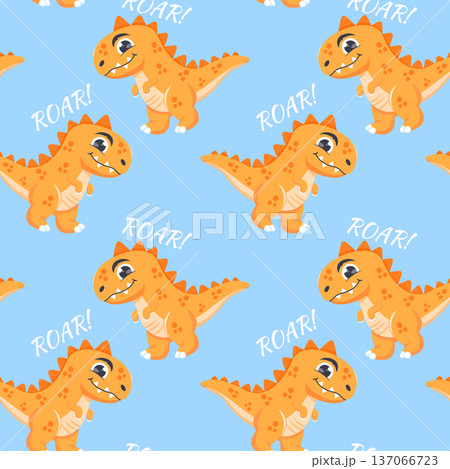 Cute Dinosaur Seamless Pattern with Roar Text Cute Dinosaur Seamless Pattern with Roar Text 137066723