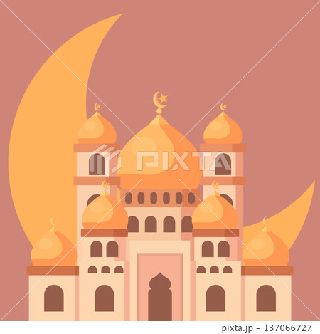 Ramadan Kareem Mosque Illustration with Crescent Moon Background 137066727