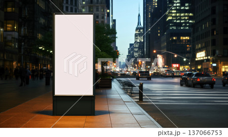 Blank billboard on the street at night, mock up for design 137066753