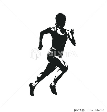 Run, running woman, isolated vector silhouette. ink drawing. Side view. Athletics, track and field female athlete Run, running woman, isolated vector silhouette. ink drawing. Side view. Athletics, track and field female athlete 137066763