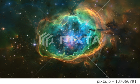 青と緑のガスが広がる惑星状星雲 137066791