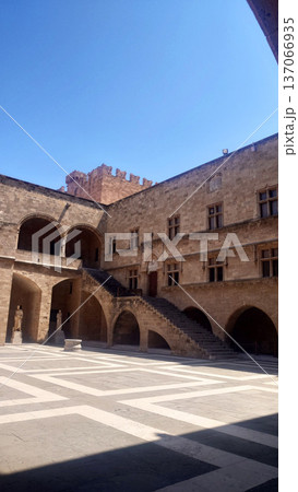 Medieval Courtyard Staircase Inside Palace of the Grand Master Rhodes, Greece 137066935