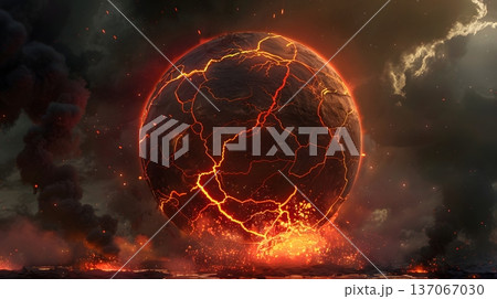 溶岩が噴き出す灼熱の溶岩惑星 137067030