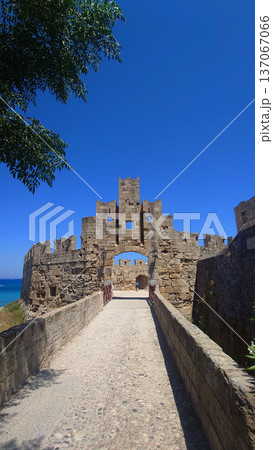 Medieval Castle Bridge Rhodes Old Town Greece 137067066