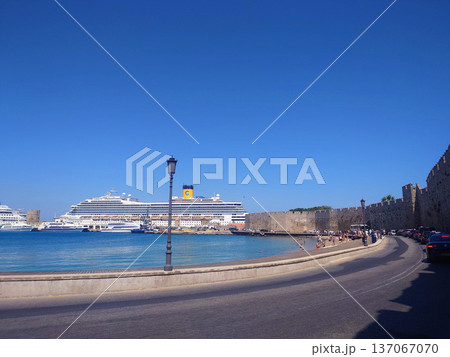 Cruise Ship Docked at Rhodes Harbor Greece Cruise Ship Docked at Rhodes Harbor Greece 137067070
