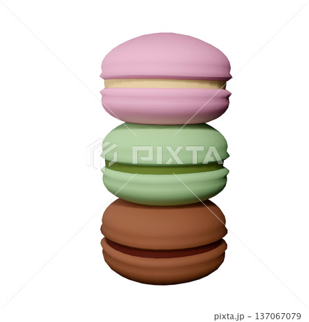 3段に積まれたマカロンの3Dイラスト｜スイーツ・デザート素材 137067079