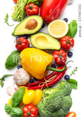 Fresh healthy eating ingredients a border of vegetables 137067281