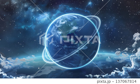 リングを持つ地球型ブループラネット 137067814