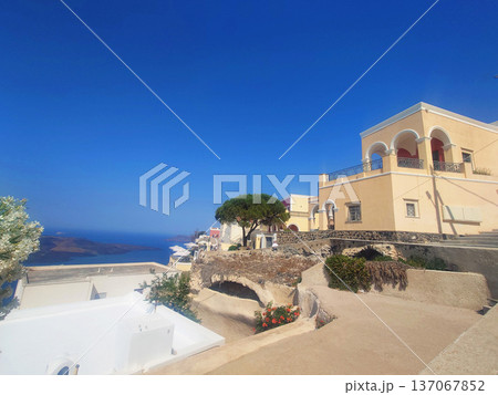 Santorini Coastal Houses Landscape View in Greece 137067852