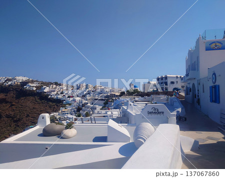 Santorini Coastal Houses Landscape View in Greece 137067860