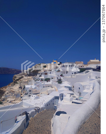 Santorini Coastal Houses Landscape View in Greece 137067864