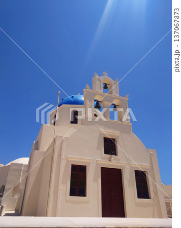 Santorini Orthodox Church With Bell Tower, Greece Santorini Orthodox Church With Bell Tower, Greece 137067873