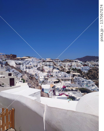 Santorini Coastal Houses Landscape View in Greece Santorini Coastal Houses Landscape View in Greece 137067874