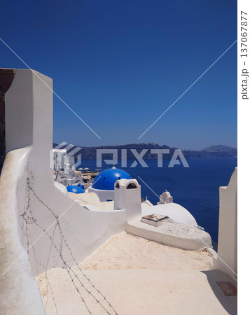 Santorini Coastal Houses Landscape View in Greece 137067877