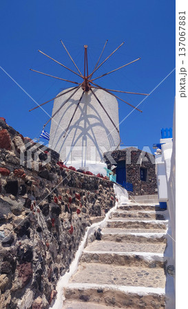 Santorini Windmills Coastal Village, Greece 137067881