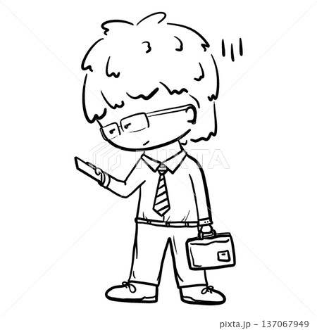 Tired office worker standing and replying message cartoon outline illustration Tired office worker standing and replying message cartoon outline illustration 137067949