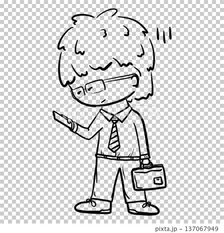Tired office worker standing and replying message cartoon outline illustration Tired office worker standing and replying message cartoon outline illustration 137067949