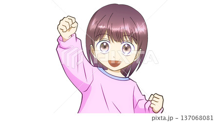 笑顔でガッツポーズをする女の子のアニメ風イラスト 笑顔でガッツポーズをする女の子のアニメ風イラスト 137068081