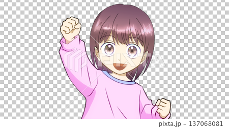 笑顔でガッツポーズをする女の子のアニメ風イラスト 笑顔でガッツポーズをする女の子のアニメ風イラスト 137068081