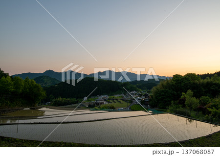三重県 松阪市 深野のだんだん田の夕景 三重県 松阪市 深野のだんだん田の夕景 137068087