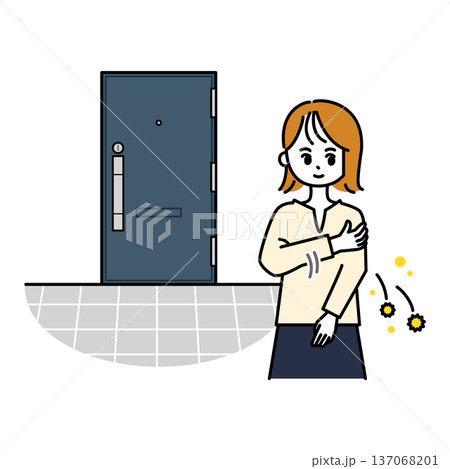 玄関で花粉を払い落とす女性のイラスト 137068201