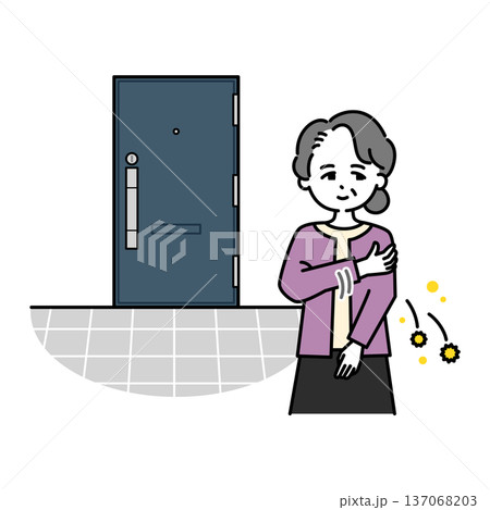 玄関で花粉を払い落とす女性のイラスト 玄関で花粉を払い落とす女性のイラスト 137068203