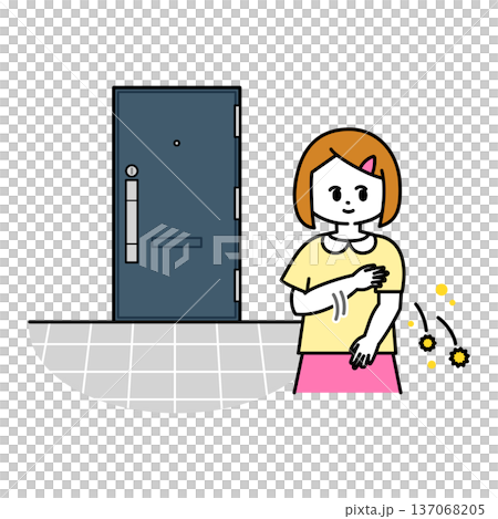 玄関で花粉を払い落とす少女のイラスト 137068205