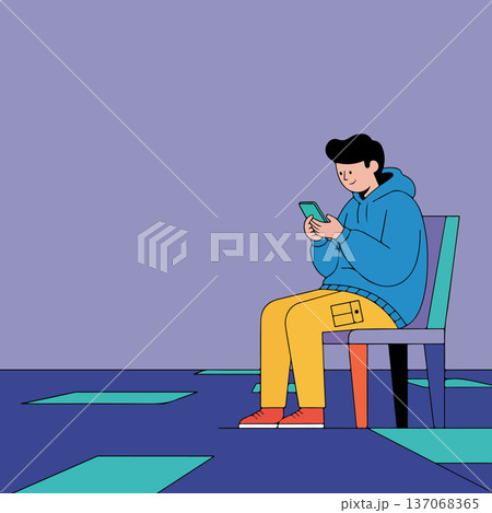 Man Using Smartphone While Sitting on Chair 137068365