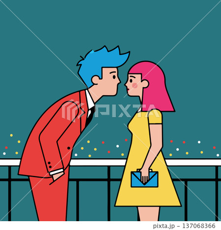 Stylized Couple Gazing at Each Other 137068366