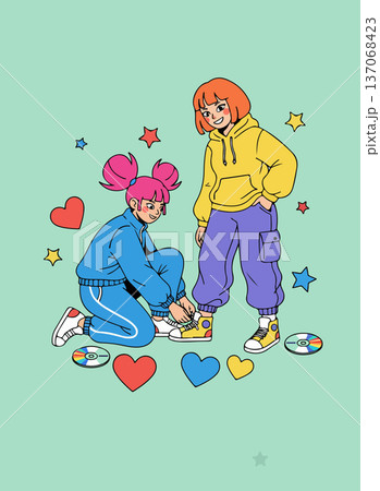 Two friends in retro outfits 137068423