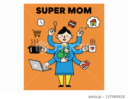Super Mom Cartoon Illustration 137068428