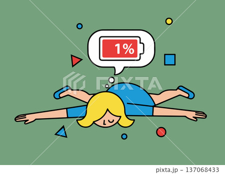 Exhausted Woman with 1% Battery Exhausted Woman with 1% Battery 137068433