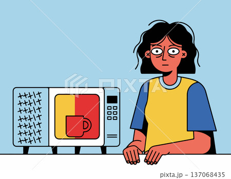 Tired Woman Waiting for Microwave 137068435