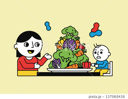 Woman and Child with Vegetable Platter 137068438