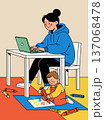 Working Mom with Child Drawing 137068478