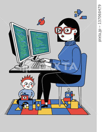 Working Mom with Child Working Mom with Child 137068479