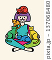 Woman surrounded by colorful cats 137068480