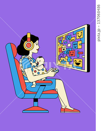 Mother Gaming with Baby 137068486
