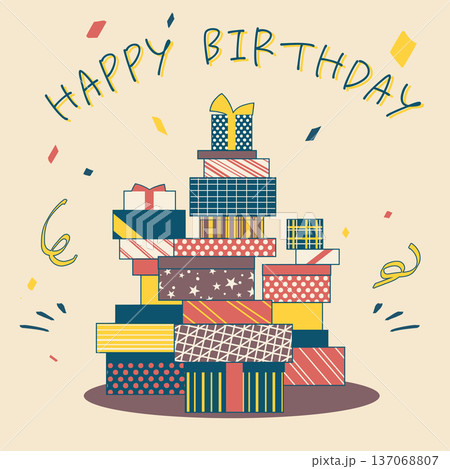 おしゃれで可愛いプレゼントボックスのイラスト_HappyBirthday おしゃれで可愛いプレゼントボックスのイラスト_HappyBirthday 137068807