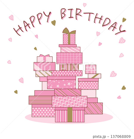 温かみのあるピンクのプレゼントボックスのイラスト_HappyBirthday 137068809