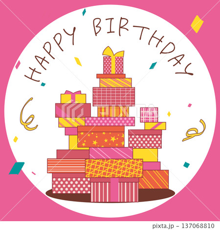ポップで可愛いプレゼントボックスのイラスト_HappyBirthday 137068810
