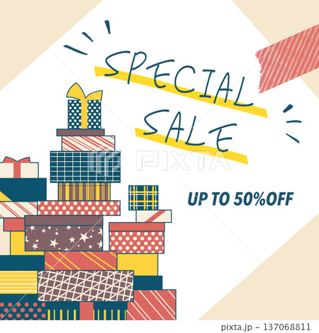 おしゃれで可愛いプレゼントボックスのイラスト_Special Sale_50%OFF おしゃれで可愛いプレゼントボックスのイラスト_Special Sale_50%OFF 137068811