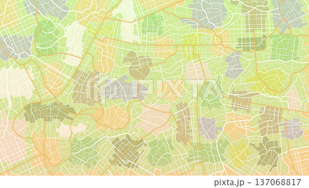 Colorful city map background featuring pastel districts and intricate white road network lines. Vector illustration. Colorful city map background featuring pastel districts and intricate white road network lines. Vector illustration. 137068817