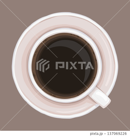 Espresso coffee cup top view vector cartoon illustration. Italian beverage with ceramic saucer for mediterranean cafe menu and template. Isolated drink drawing perfect for food design graphic. Espresso coffee cup top view vector cartoon illustration. Italian beverage with ceramic saucer for mediterranean cafe menu and template. Isolated drink drawing perfect for food design graphic. 137069226