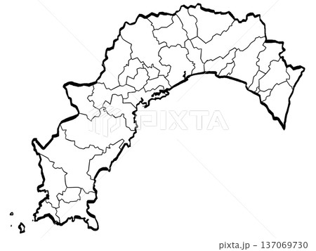 高知県地図・市町村区分のイラスト （筆タッチ） シンプル 137069730