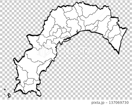 高知県地図・市町村区分のイラスト （筆タッチ） シンプル 137069730