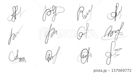 Handwritten Signature Set Collection in Black Ink 137069772